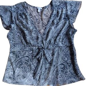 Apt 9 Women’s 1X sheer v neck blouse black & gray